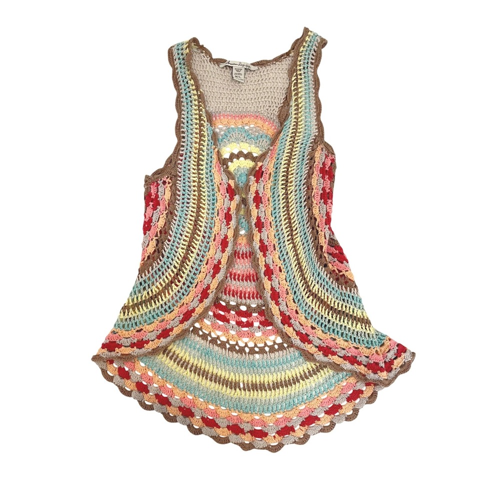 American Rag Multicolor Crochet Open Front Vest Boho Festival Hippie - Size M/L - Picture 1 of 6